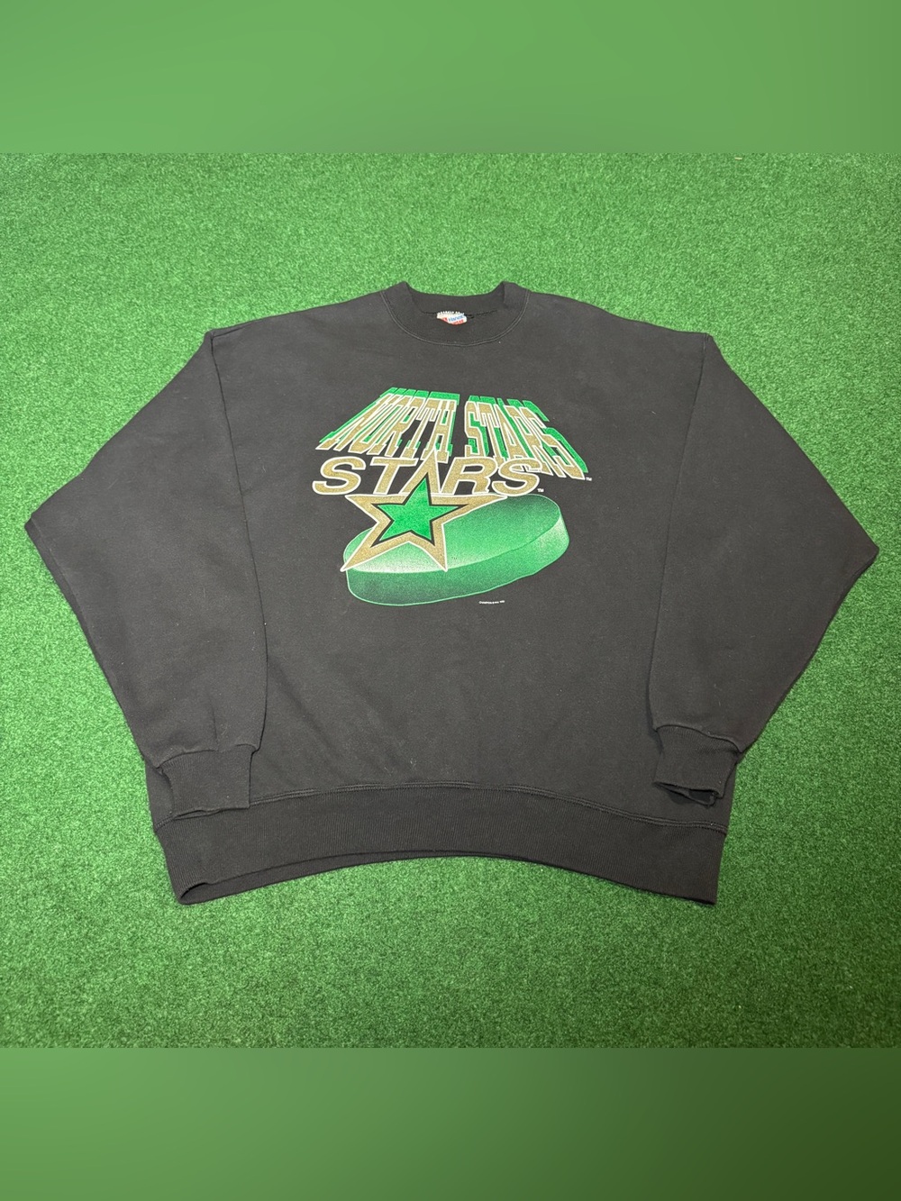 North Stars Vintage NHL Sweatshirt 90s XXL RARE Minnesota Hockey Crewneck Black